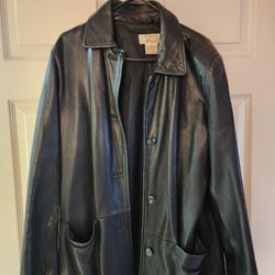 Men’s Black Genuine Leather Jacket – Button Front, Classic Fit