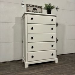 White Tallboy Dresser | MCM Style w/ Black Hardware