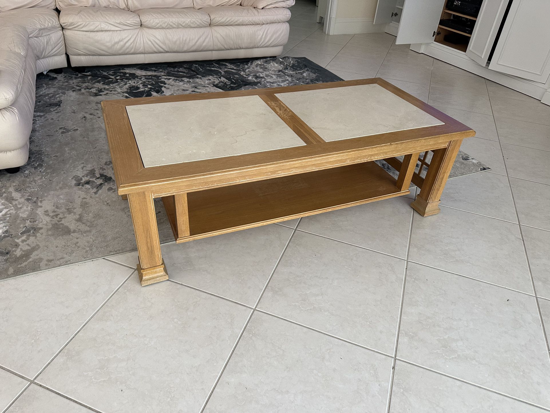 Solid Wood & Travertine Coffee Table