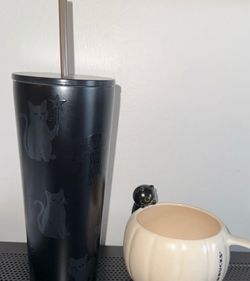 Starbucks Halloween Cat Tumbler and Pumpkin Mug Set