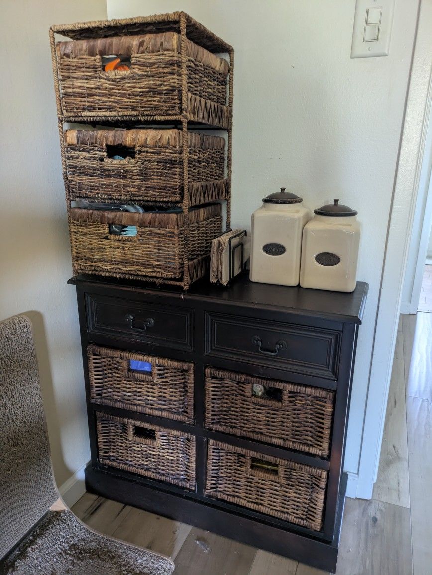 Rattan And Wood Cabinet