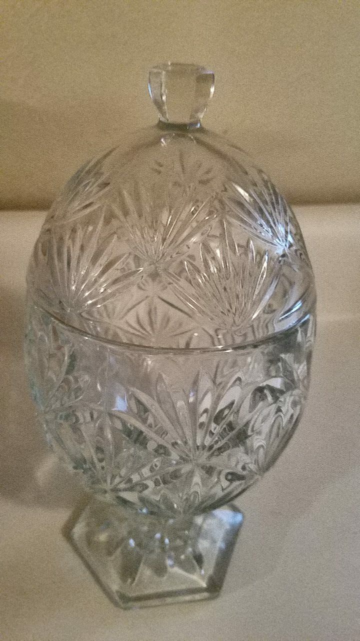 Vintage 2 Piece Cut Glass Crystal Egg Candy Dish