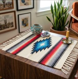 Vintage 1950s Chimayo Hand-Woven Wool Mat – Southwestern Serrated Diamond