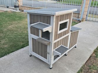 2-Story Weatherproof Wooden Cat House with 3 Escape Doors