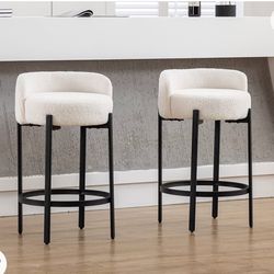 DUOMAY Counter Height Bar Stools 26" Round Barstools Set of 2, Modern Sherpa Fabric Counter Stools
