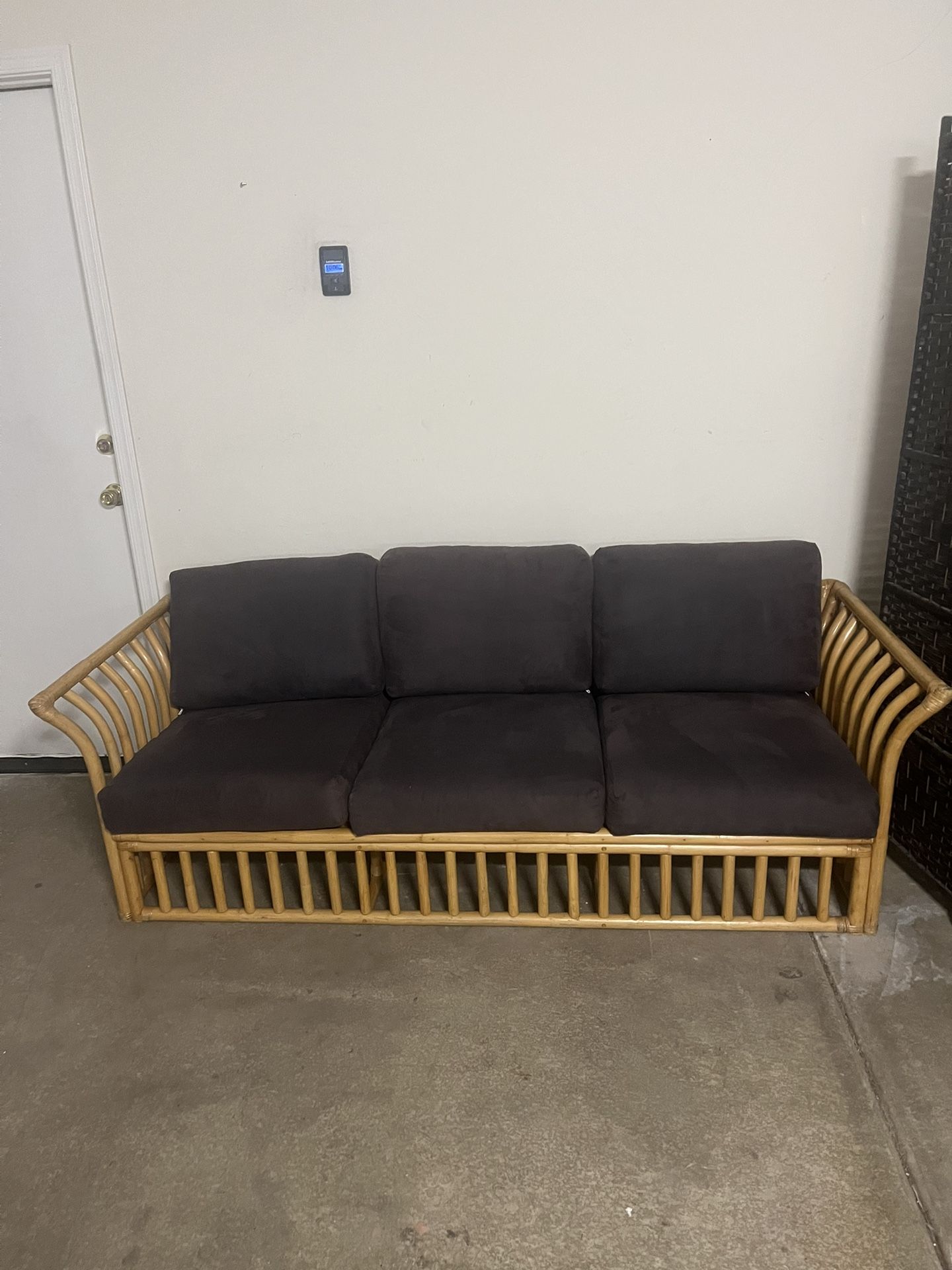 Mid Century Boho bamboo rattan 3 Seat sofa