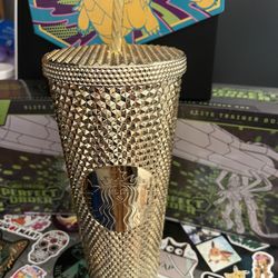 Starbucks Studded Gold Tumbler Bottle Used Good Condition