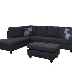 New Black Gray Fabric Linen  Couch