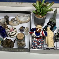 Lot 26 Different Sizes Decorative Miniatures:Pill Boxes, Figurines, Dish, Perfumes, Shoe, Plants, Bottles