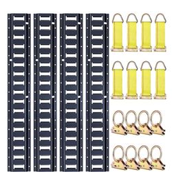 Trekassy 8ft E Track Tie-Down Rail Kit, 4 Pack 8' Etrack Rails With 16PCS E-Track Accessories Including 8 Steel O-Ring Anchors And 8 Rope Tie Offs For
