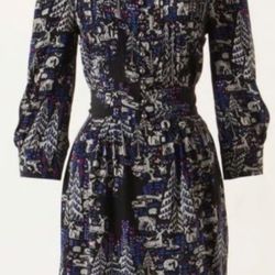 Anthropologie plenty Myths & Legends Silk Dress Deer Trees Forest dress rare 0
