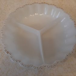 Milk glass appetizer dish. gold beaded  top edges