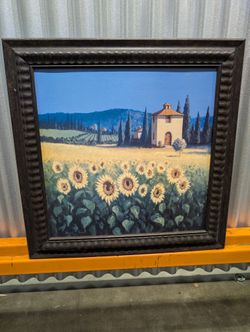 Framed Tuscan Countryside Sunflower Painting