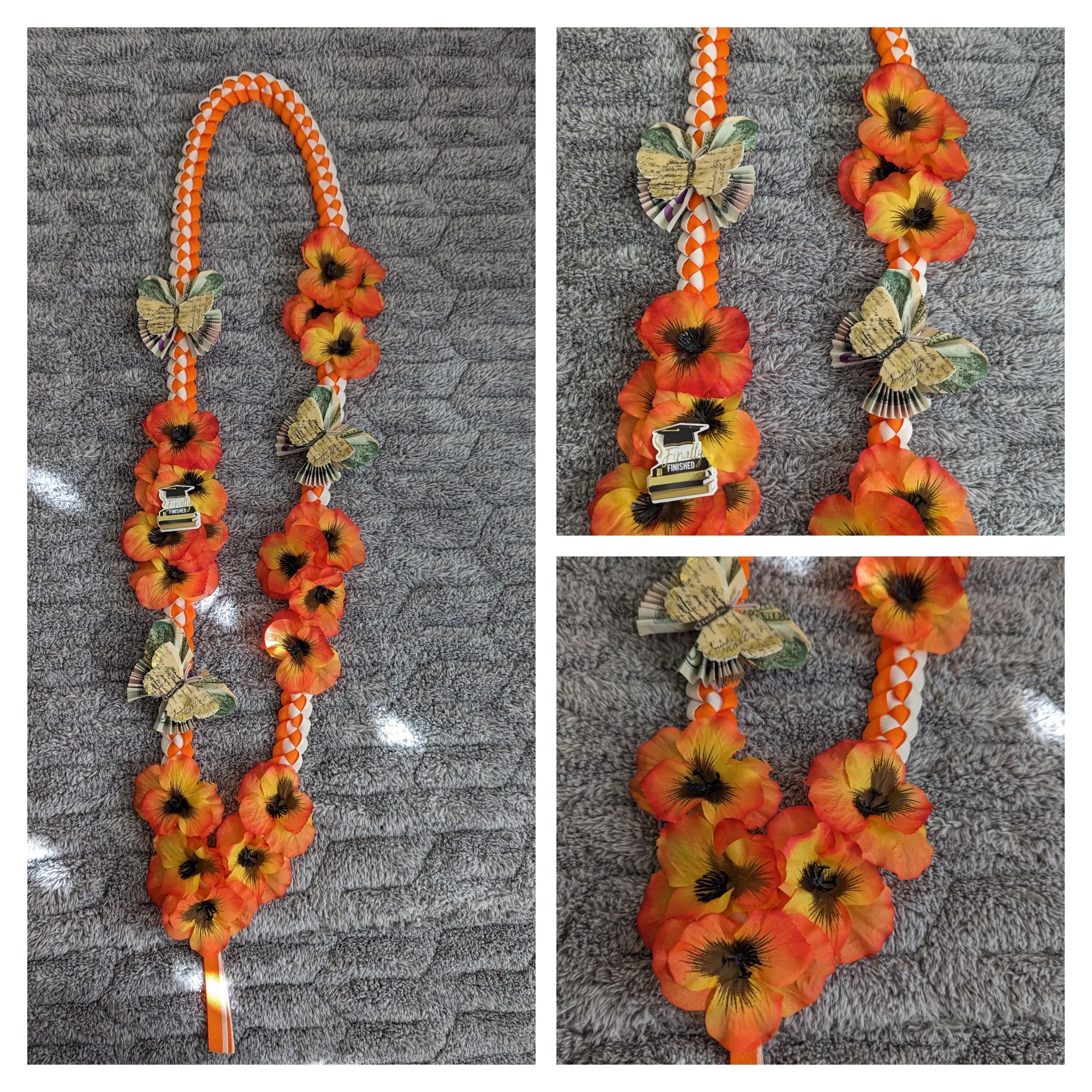 Orange & White Graduation Money Lei
