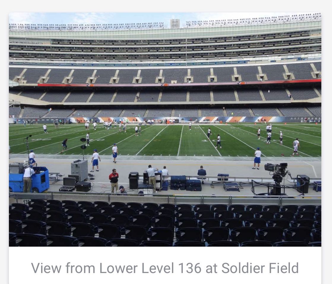 Pair of 2 Chicago Bears PSL Personal Seat Licenses Sec 136 Row 10 Aisle Seats 1-2 Right at Midfield on the 50 Yard Line