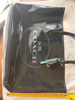 Coach large black patent leather tote