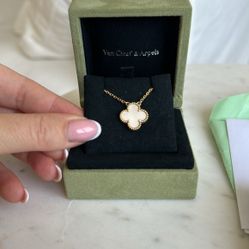 Van Cleef & Arpels Gold and White Clover Necklace