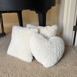 3 Decorative Pillows - 2 Square, 1 Heart-Shaped