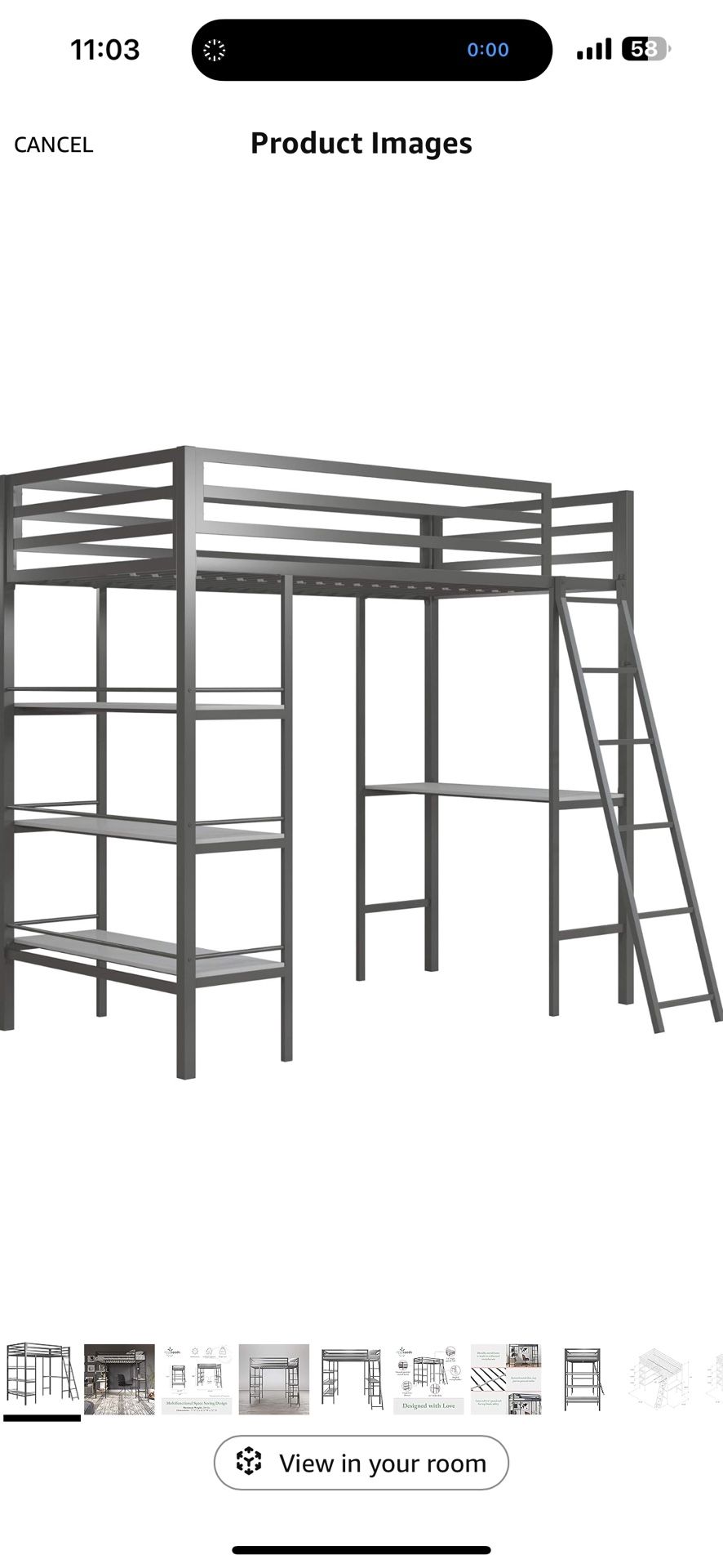 Max & Finn Nova Metal Loft Bed w/ Shelves, Twin Bunk, Gunmetal Gray