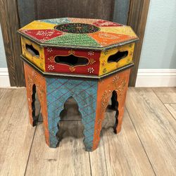 Vintage Handpainted Moroccan Accent Table/ End Table Bohemian Hippy Whimsical Table