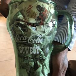 Stars Green glass Coca Cola pitcher set Whataburger cowboy glasses