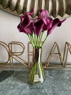 NEW! Glass Vase with Gold Metal Collar