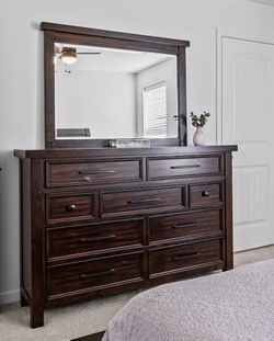 Wood Dresser and Mirror