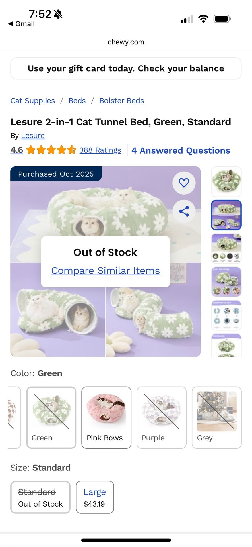 Large 2-in-1 Cat Tunnel / Bed From Chewy