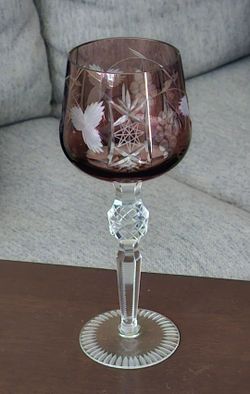 Vintage 1970s Hortensja Polish Crystal Cut-to-Clear Wine Goblet Amethyst HO21 Grape & Starburst