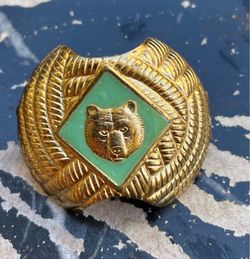 Vintage . Collectible, Boy Cub Scout, Metal, Accessory, Neckerchief, Scarf Holder, Slide Knot, Gold Tone,
