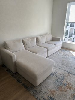 Living Spaces - Basil Porcelain White Ivory Fabric Left Arm Facing Chaise