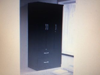 Hodedah 3-Door 36” Wide Armoire With 2 Drawers, Clothing Rod And 3-Shelves in Black