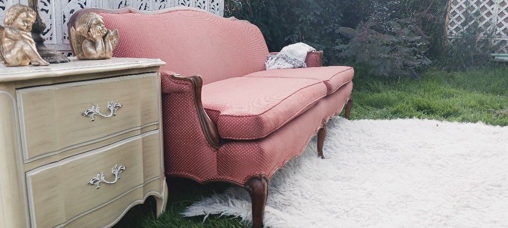 Vintage French Blush Pink Sofa, Couch, Delivery