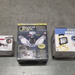 Mixed Lot Of (3) Lights, Work, Flood, Garage Lights.