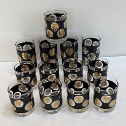 13 Pieces Vintage MCM Libbey "Coins of the World" Barware | 4 Highball | 8 Old Fashioned | 1 Double Old Fashioned