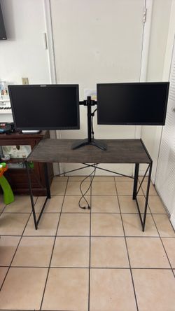 Desk with two monitors