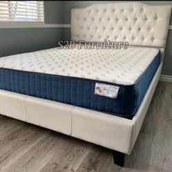 Full Size White Crystal Bed W Ortho Mattress 