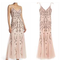 Marina Beaded V-Neck Gown - Blush
