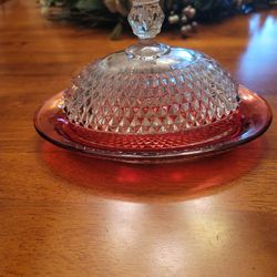 SOLD. Diamond Point Butter Dish by Indiana Glass Co. in Ruby * VINTAGE 60/70s