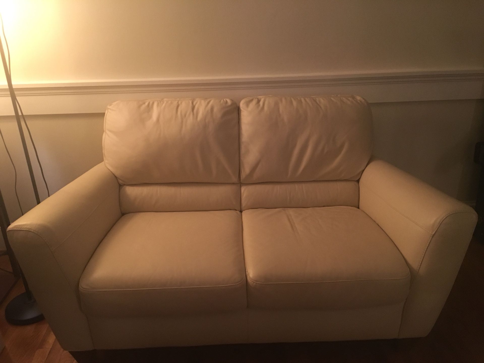 Macy’s white love seat leather