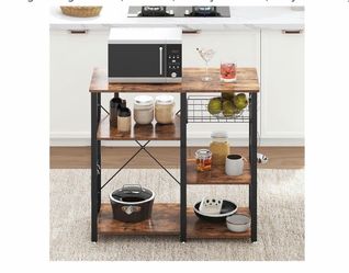 3-Tier Kitchen Baker's Rack, Compact Microwave Stand, Rustic Brown