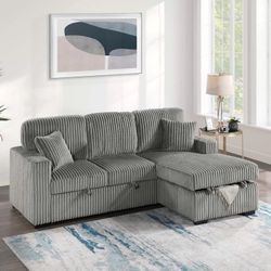 Brand New Comfy Corduroy Pullout Sectional 