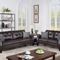 2PC Brown Leather Sofa & Loveseat 🔥SALE🔥