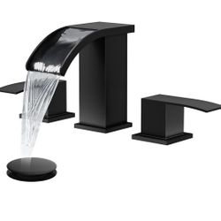 gotonovo Waterfall 8 inch Widespread Bathroom Faucet Set Bathroom Sink Faucet 3 Hole 2 Handle Vanity Lavatory Deck Mount with Pop Up Drain and Water S
