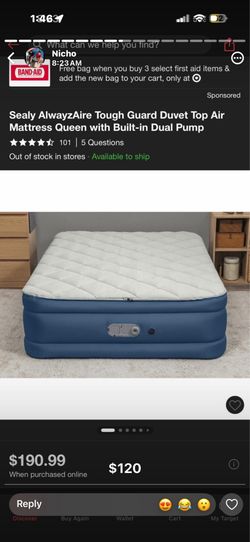 Sealy AlwayzAire Inflatable mattress queen New!!!