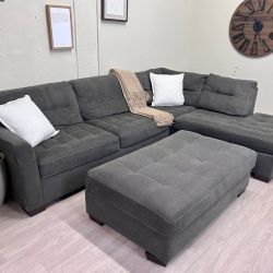 WE DELIVER! 🚚 - Modern Gray Tufted L Sectional Couch with Chaise & Ottoman Set