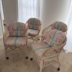 4 Matching Vintage Rattan Chairs