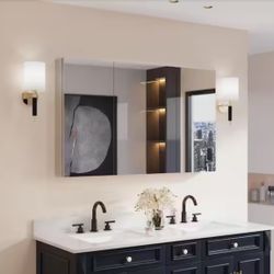 FORCLOVER 48 in. W x 30 in. H Rectangular Medicine Cabinet with Mirror in Silver with Adjustable She