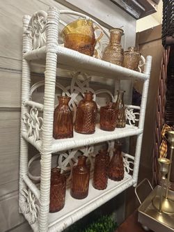 Adorable Vintage Off White Rattan Shelf