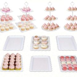 10 Pcs Cake Stand White Plastic Dessert Table Display Set 4 Pcs 3 Tired Cupcake Stand Cookie Tray Rack Serving Tray Cake Display Tower